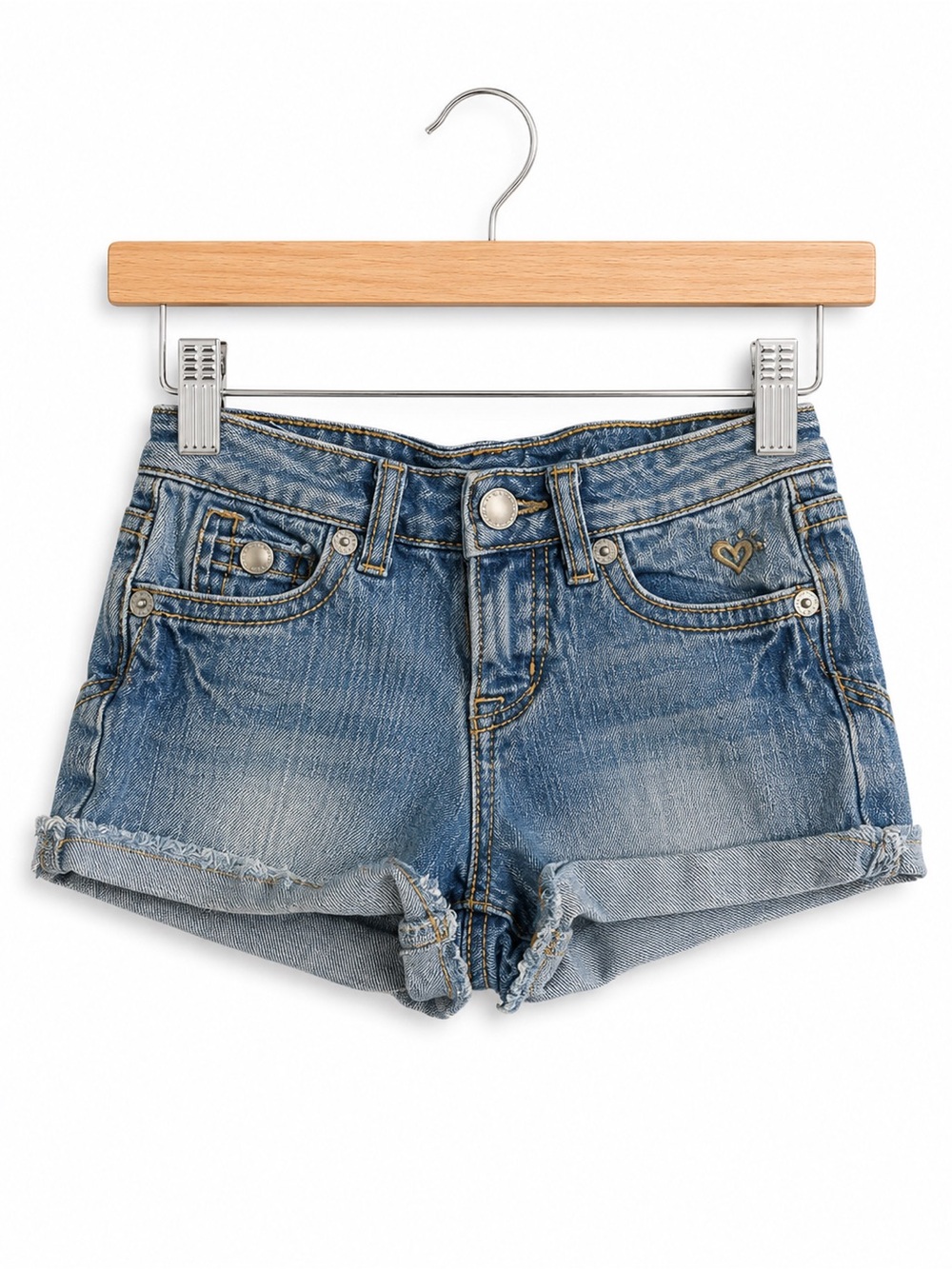 Justice Girls Light Wash Denim Shorts Rolled Cuff Size 7R Shortie